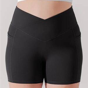 POPFLEX • Crisscross Hourglass Midi Shorts w/ Pockets Black S NWOT